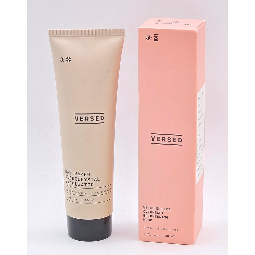 Versed Day Maker Microcrystal Exfoliator 3oz and Weekend Glow Mask 1 oz Set